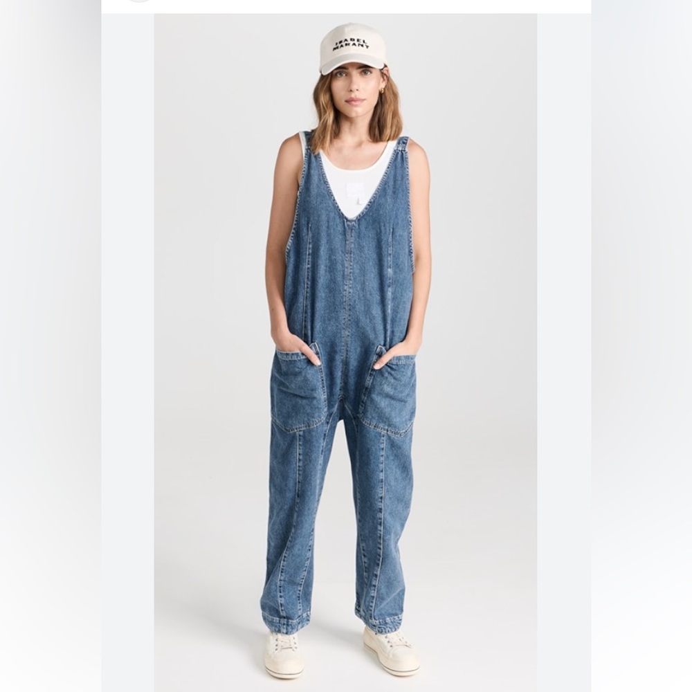 NEW FREE PEOPLE High Roller Oversized Denim Overalls Jumpsuit